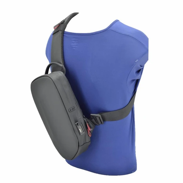 Ccs Usb Çıkışlı Omuz Askılı Sırt ve Göğüs Çantası Siyah - Resim 5