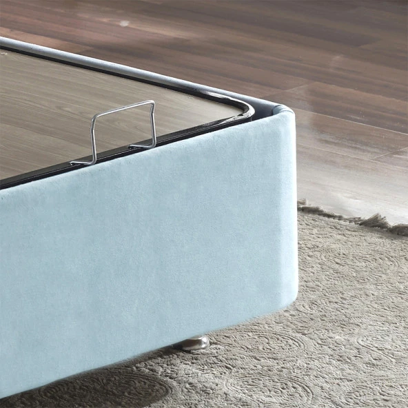 Niron Cozy Baza - 120x200 cm Tek Kişilik Sandıklı Bebek Mavisi Kumaş Baza Silinebilir Soho Kumaş Niron - 4