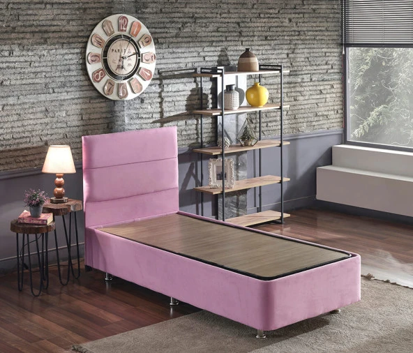 Niron  Pinky Baza ve Başlık - 100x200 cm Tek Kişilik Sandıklı Pembe Kumaş Baza ve Başlığı Silinebilir - Resim 2