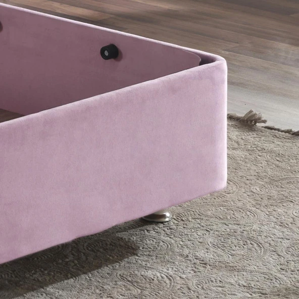 Niron  Pinky Baza ve Başlık - 100x200 cm Tek Kişilik Sandıklı Pembe Kumaş Baza ve Başlığı Silinebilir - Resim 3