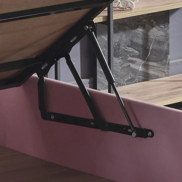 Niron  Pinky Baza ve Başlık - 100x200 cm Tek Kişilik Sandıklı Pembe Kumaş Baza ve Başlığı Silinebilir - Resim 4