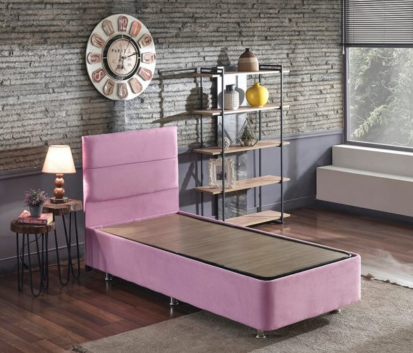 Pinky Baza ve Başlık - 120x200 cm Tek Kişilik Sandıklı Pembe Kumaş Baza ve Başlığı Silinebilir - 2