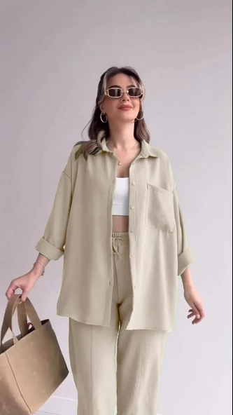 Keten Günlük İkili Takım Elbise Pantolon Gömlek - Resim 2