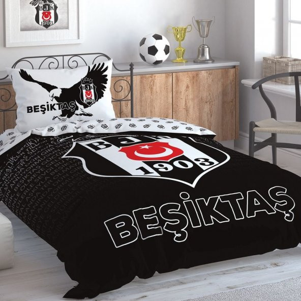 Taç Lisanslı Beşiktaş Marşlı Logo Tek Kişilik Nevresim Takımı