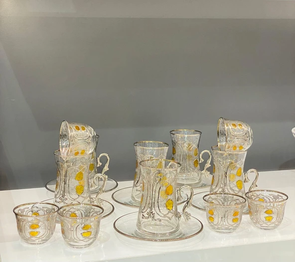 Pax 18 Parça Exclusive Lüks Kulplu Çay Seti Platin