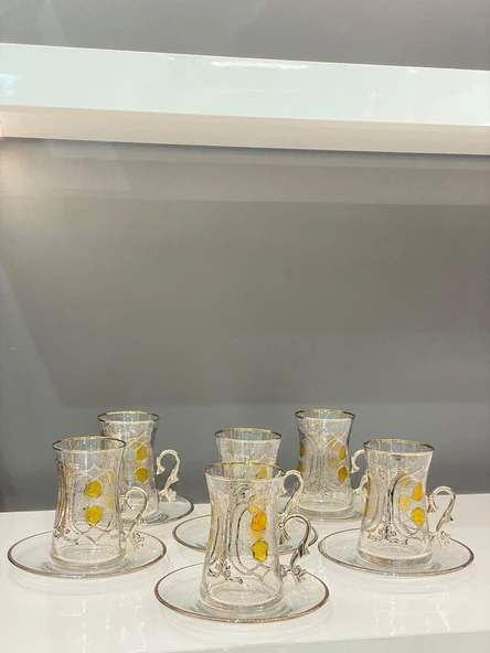 Pax 18 Parça Exclusive Lüks Kulplu Çay Seti Platin - 2