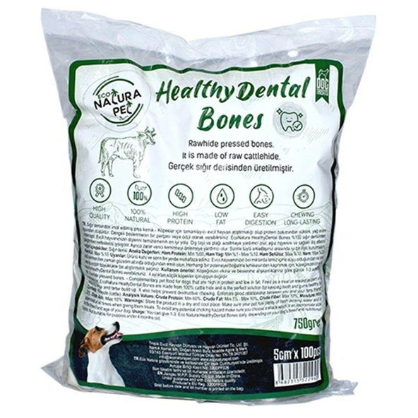 Eco Natura Pet Healty Dental Bones Beyaz Pres Kemik 5Cm 100Lü 750Gr ürün görseli 1