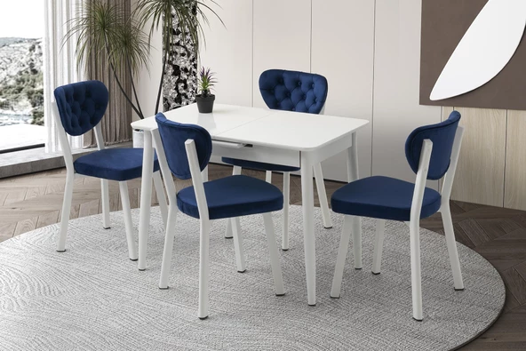 Açılır 60x100 Cm Mini Silva Beyaz Masa 4 Adet Simge Sandalye Takım