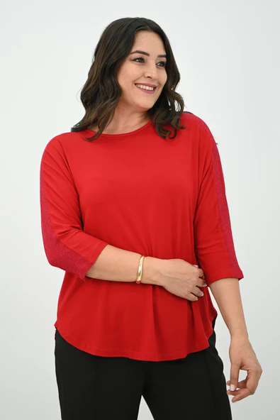 Kadın Büyük Beden Kolları Sim Detaylı Bluz 1855 - 10