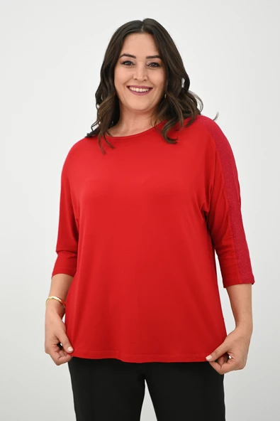 Kadın Büyük Beden Kolları Sim Detaylı Bluz 1855 - 8