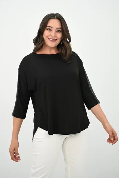 Kadın Büyük Beden Kolları Sim Detaylı Bluz 1855 - 5