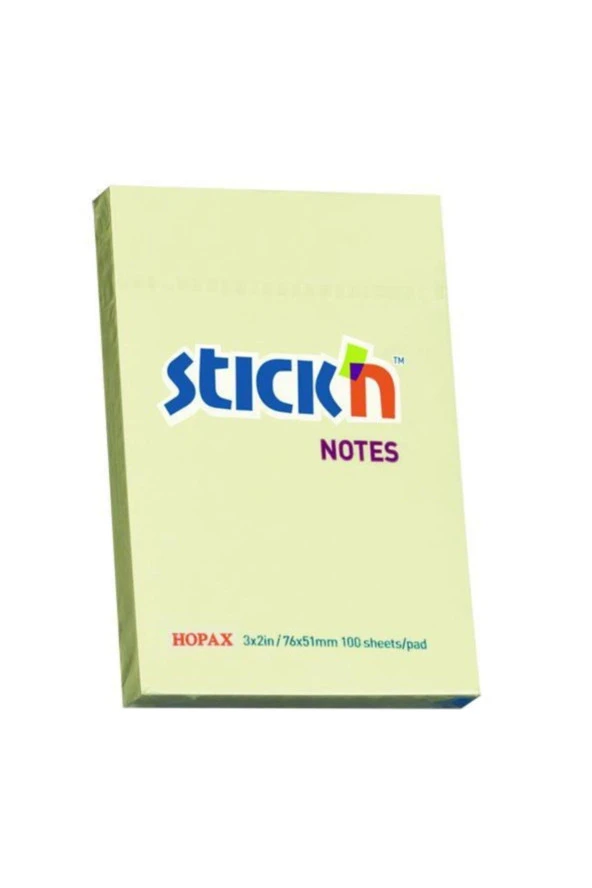 Hopax Stickn 76x51mm Yapışkanlı Not Kağıdı Pastel Sarı 100 Yaprak