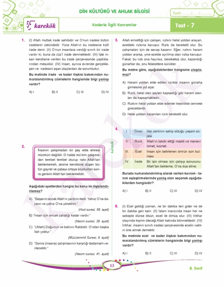 Karekök Yayınları 8. Sınıf  LGS Tüm Dersler Soru Bankası - 7