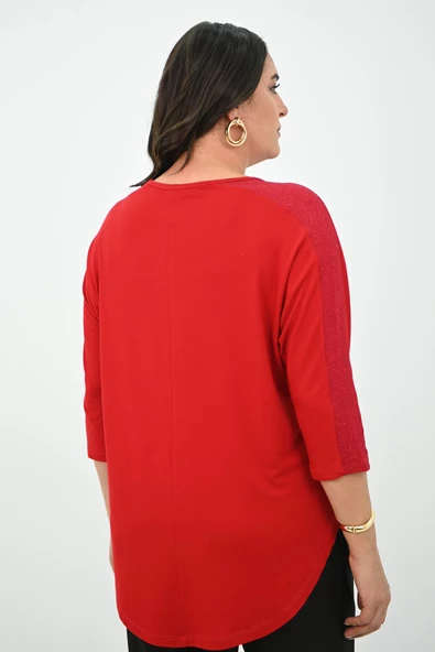 Kadın Büyük Beden Kolları Sim Detaylı Bluz 1855 - 12