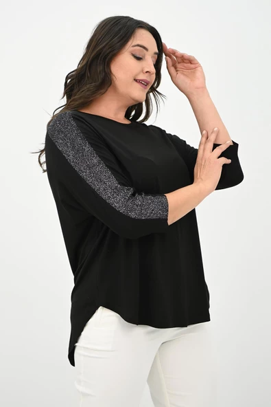 Kadın Büyük Beden Kolları Sim Detaylı Bluz 1855 - 4