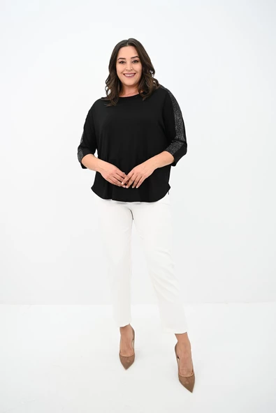 Kadın Büyük Beden Kolları Sim Detaylı Bluz 1855 - 3