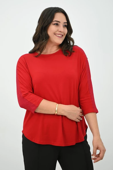 Kadın Büyük Beden Kolları Sim Detaylı Bluz 1855 - 10