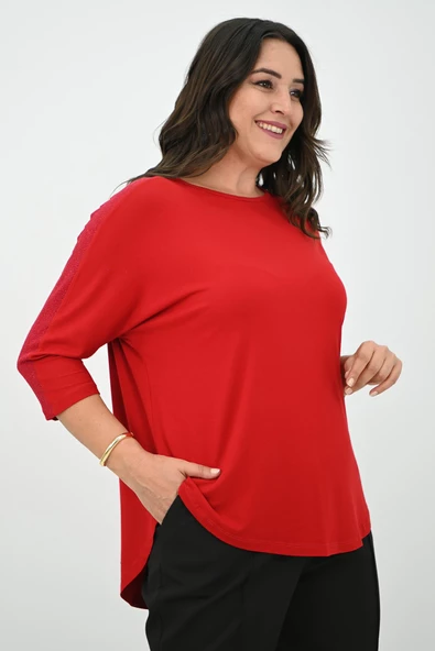 Kadın Büyük Beden Kolları Sim Detaylı Bluz 1855 - 11