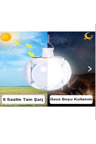 2 ADET YUVARLAK Solar Ve Şarjlı Kamp Bahçe Lambası Işıldak Led Aydınlatma Güneş Enerjili Çadır Led - 6