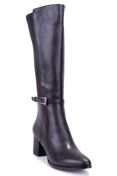 Dagoster DZA07-928730 Siyah Streçli Klasik Topuklu Kadın Çizme