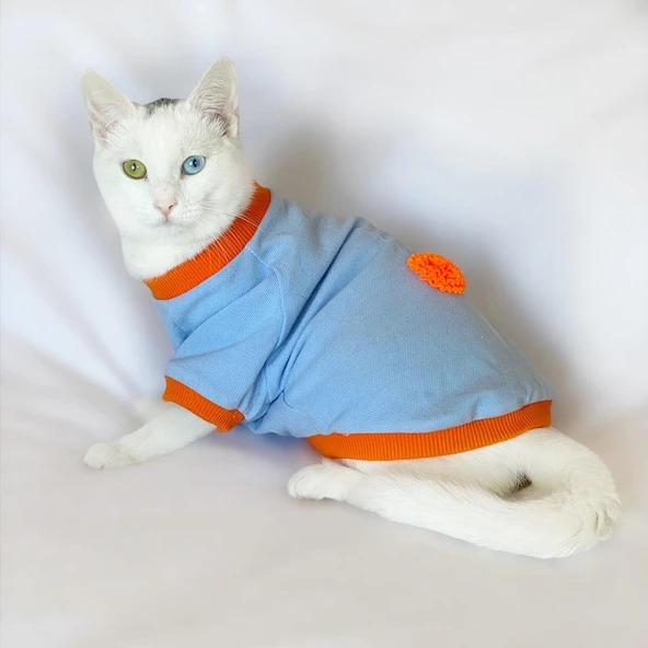 Ponçik Oval Yaka Tişört Kedi Kıyafeti Kedi Elbisesi - 5