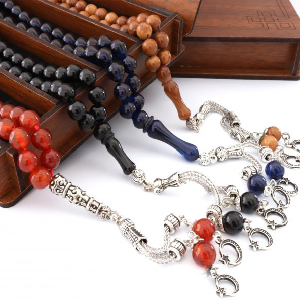 Ahşap Kutuda Kehribar Oltu Kuka Akik 4 lü Tesbih Küre KesimTesbih - 2