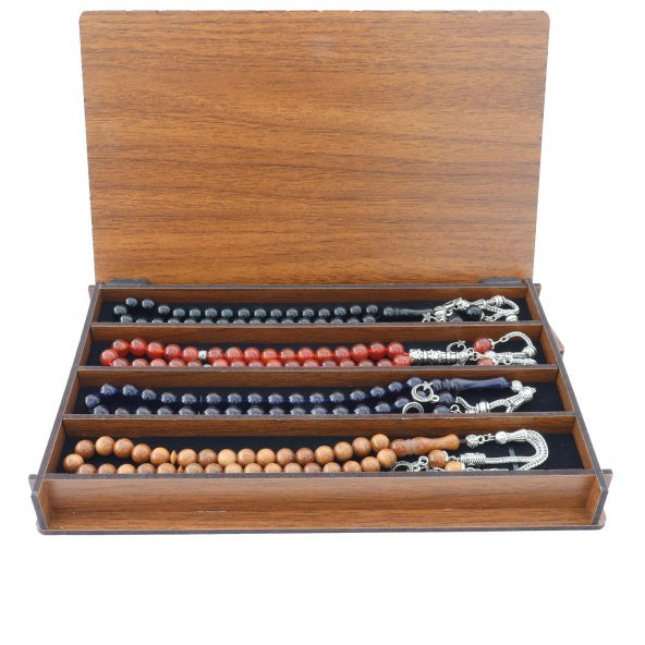 Ahşap Kutuda Kehribar Oltu Kuka Akik 4 lü Tesbih Küre KesimTesbih - 3