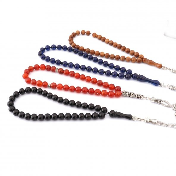 Ahşap Kutuda Kehribar Oltu Kuka Akik 4 lü Tesbih Küre KesimTesbih - 5