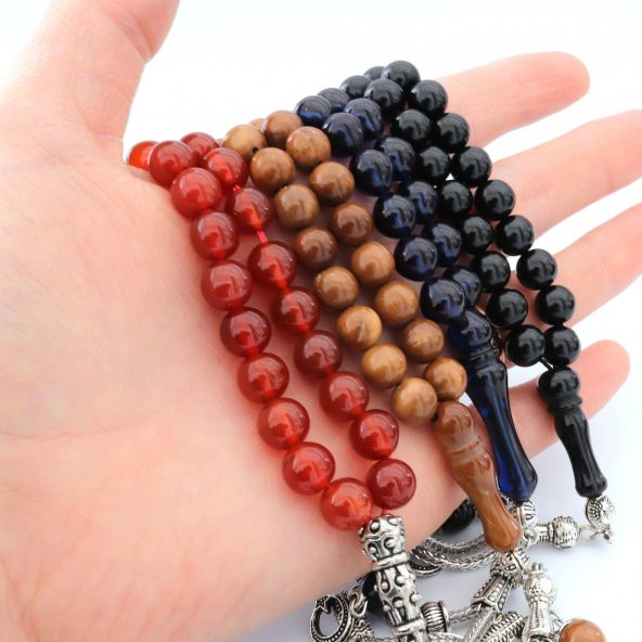 Ahşap Kutuda Kehribar Oltu Kuka Akik 4 lü Tesbih Küre KesimTesbih - 7