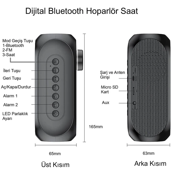 HyMark Bluetooth S8 RGB Led Işıklı Dijital Saat Alarm Şarjlı Hoparlör MP3 Fm Çok Fonksiyonlu Speaker - 8