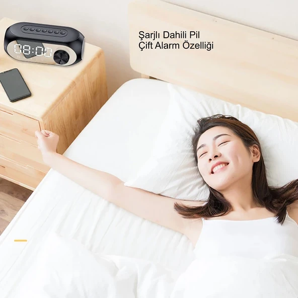 HyMark Bluetooth S8 RGB Led Işıklı Dijital Saat Alarm Şarjlı Hoparlör MP3 Fm Çok Fonksiyonlu Speaker - 7