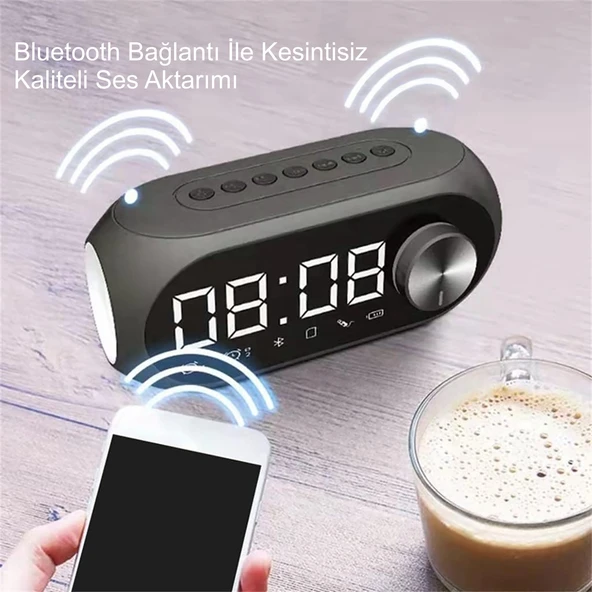 HyMark Bluetooth S8 RGB Led Işıklı Dijital Saat Alarm Şarjlı Hoparlör MP3 Fm Çok Fonksiyonlu Speaker - 6