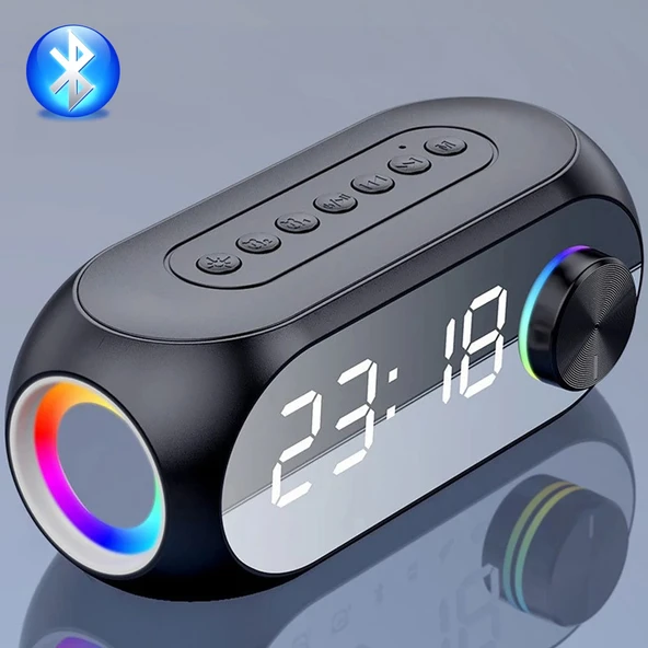 HyMark Bluetooth S8 RGB Led Işıklı Dijital Saat Alarm Şarjlı Hoparlör MP3 Fm Çok Fonksiyonlu Speaker ürün görseli 1