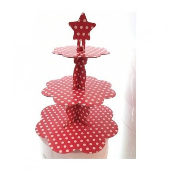 Kırmızı Puantiyeli Cupcake Standı - 1