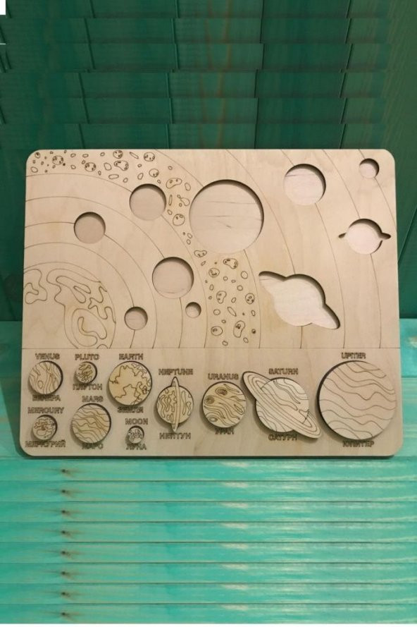 Ahşap Güneş Sistemi Gezegenler Sistemi Eğitici Puzzle Yapboz - 3