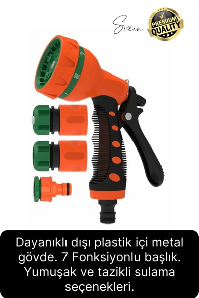 Premium 8 Fonksiyonlu Adaptörlü Yüksek Basınçlı Kopmaz Sulama Tabancası Bahçe Araba Yıkama Tazikli - 2