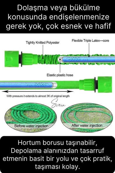15 Metre Uzayan Bahçe Balkon Sulama Hortumu Esnek Sihirli Sızdırmaz Kademeli Sulama Tabancası Pratik - 3