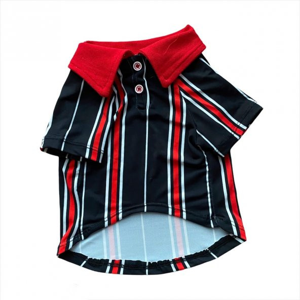 Red Black White Striped Polo Yaka Tişört Kedi Kıyafeti  Kedi Elbisesi - 4