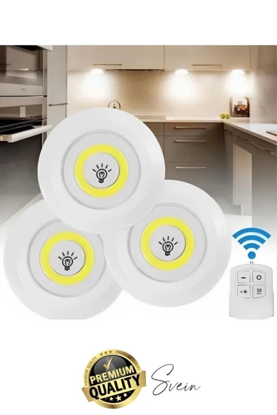 Kablosuz Uzaktan Kumandalı Beyaz 3lü Led Okuma Işık Gece Lambası Mutfak Dolap Koridor Pilli Dolapiçi - 5