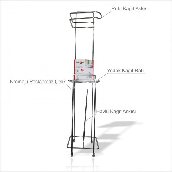 Küf Pas İz Yapmaz Paslanmaz Kromajlı Ayaklı Çelik Rulo Kağıt Havluluk Peçetelik Dispanser Kağıtlık - 2