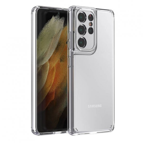 KNY Samsung Galaxy S21 Ultra Kılıf Ultra Koruma Kamera Korumalı Şeffaf Silikon Şeffaf