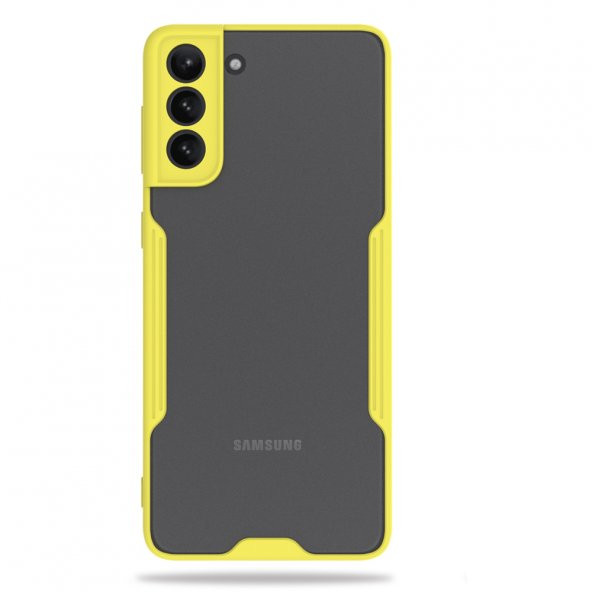 KNY Samsung Galaxy S21 Plus Kılıf Sillikon Kenarlı Renkli Buzlu Parfe Kapak Sarı