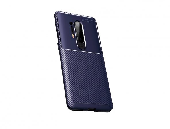 KNY One Plus 8 Pro Kılıf Karbon Desenli Lux Negro Silikon Lacivert