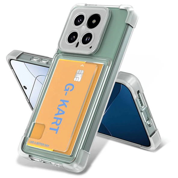 Zore Xiaomi ile uyumlu Mi 14 Kılıf Airbag Tasarımlı Şeffaf Kartlıklı G-Kart Kapak