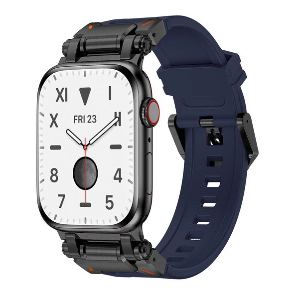 Zore Apple ile uyumlu Watch 42mm KRD-101 Titanyum Metal Başlıklı Silikon Kordon - 4