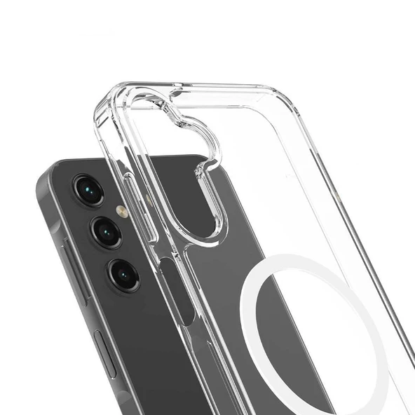 Zore Galaxy ile uyumlu S24 Plus Kılıf M-safe Şarj Özellikli Şeffaf Sert PC Embos Kapak - Resim 7