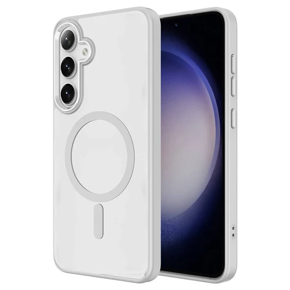 Zore Galaxy ile uyumlu S24 Kılıf M-safe Şarj Özellikli Krom M-safe Silikon Kapak - Resim 3