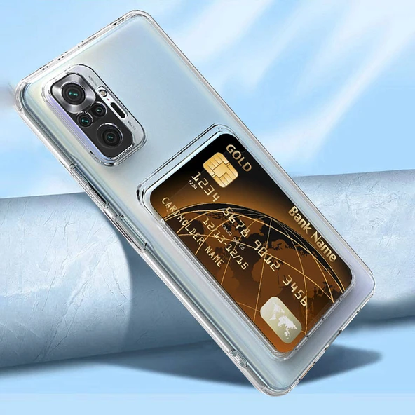 Zore Xiaomi ile uyumlu Redmi Note 10 Pro Kılıf Kartlıklı Şeffaf Setra Clear Silikon Kapak - 5