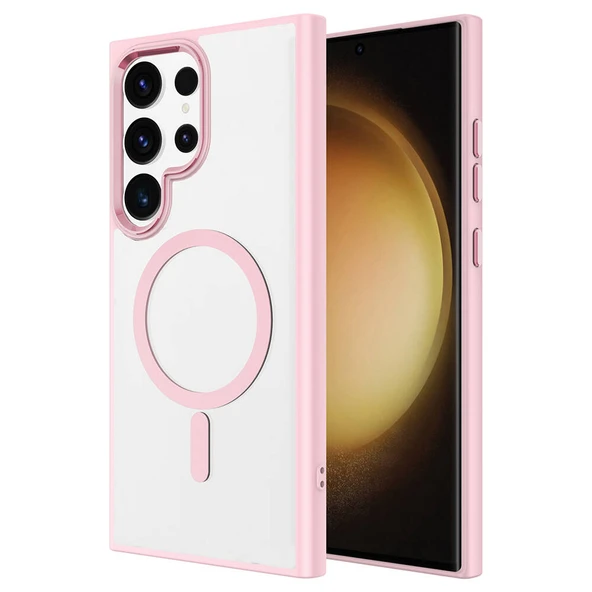 Zore Galaxy ile uyumlu S24 Ultra Kılıf M-safe Şarj Özellikli Krom M-safe Silikon Kapak - 1