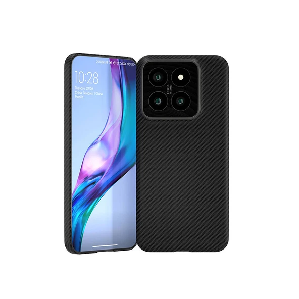 Zore Xiaomi ile uyumlu Mi 14 Kılıf M-safe Şarj Özellikli 600D Kevlar Krek Karbon Kapak - 7